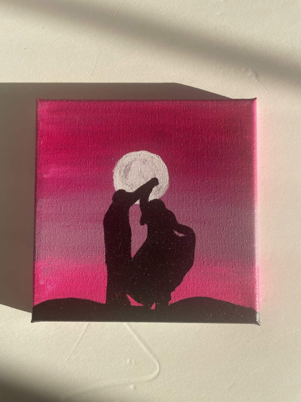 Hand-Painted Pink Silhouette Moon Canvas - Home Art